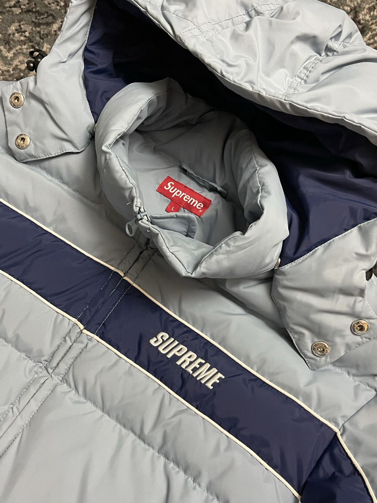 Supreme Supreme Stripe Panel Down Jacket Blue Size L Size US L / EU 52-54 / 3 - 2 Thumbnail
