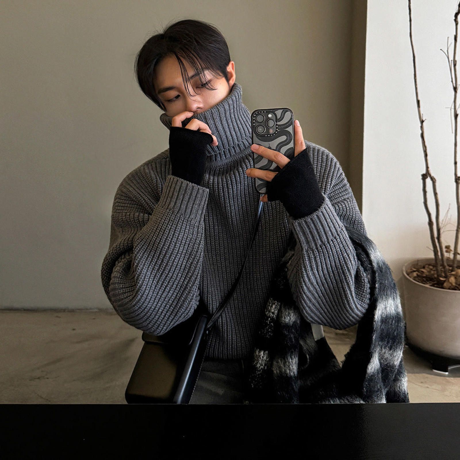 Vintage Gray Oversized Turtleneck Ribbed Sweater, Cozy Knitwear Size US L / EU 52-54 / 3 - 2 Thumbnail