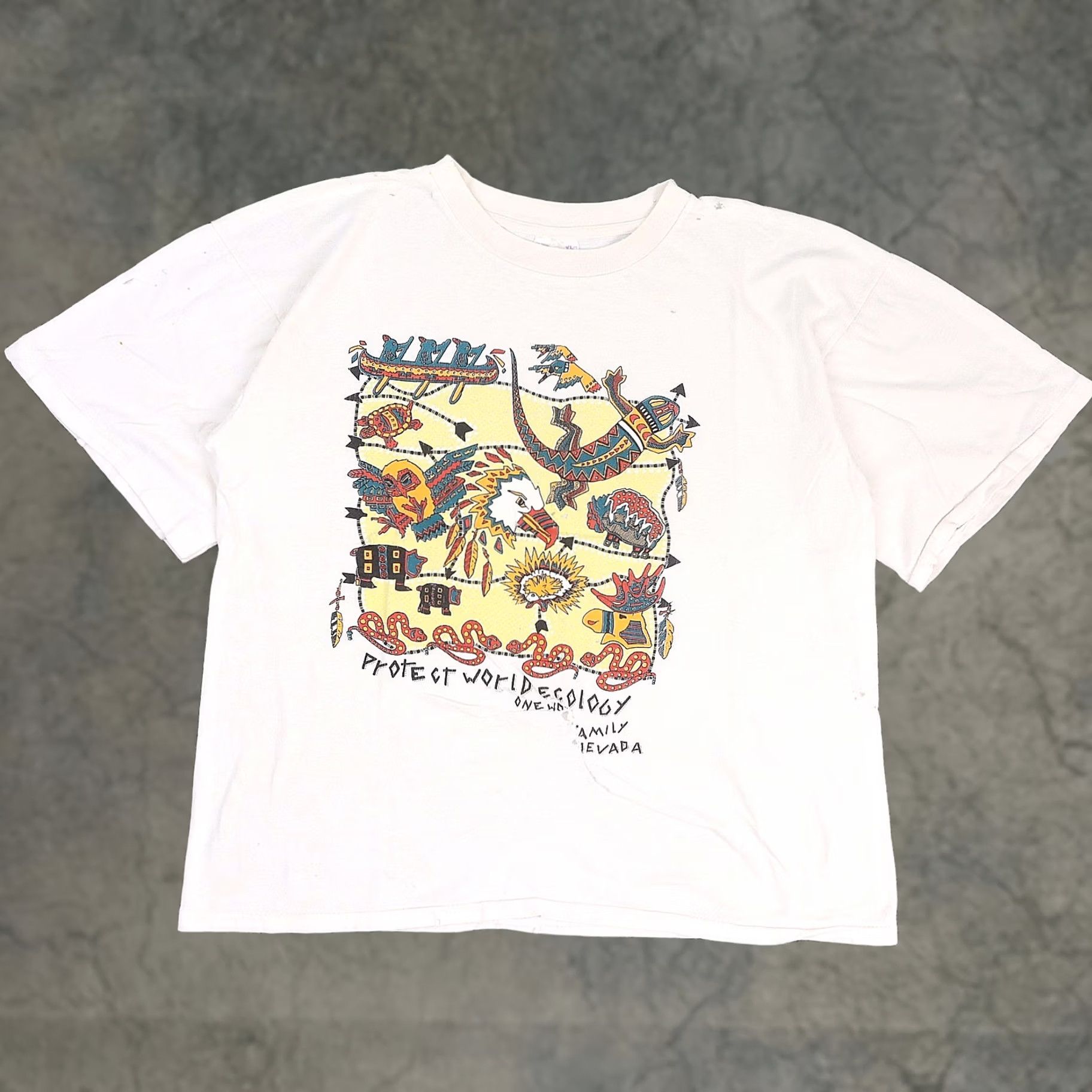 Vintage VTG 90s Nevada World Ecology Animals T-Shirt White XL Short Sleeve Thrashed Size US XL / EU 56 / 4 - 1 Thumbnail