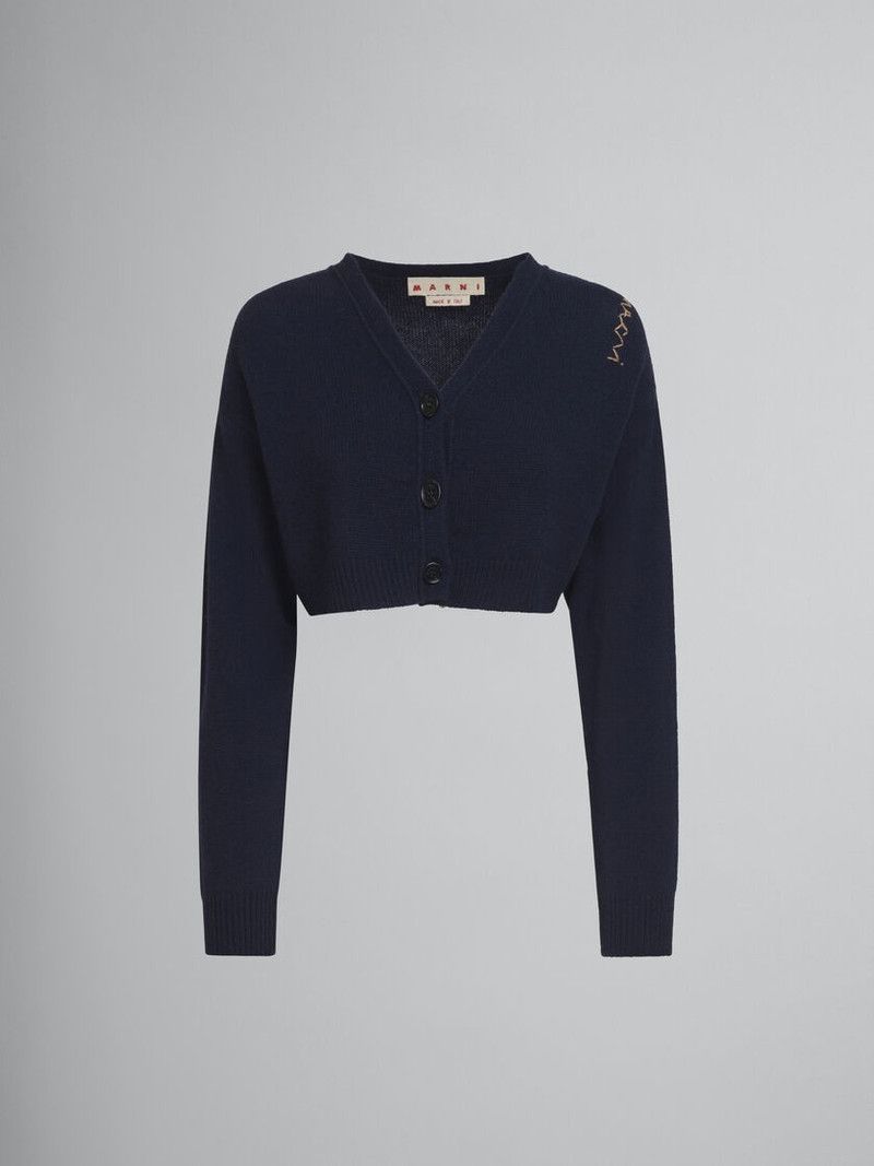 Marni o1f1d3z0326 Cashmere Cropped Cardigan in Blue Size S / US 4 / IT 40 - 1 Thumbnail