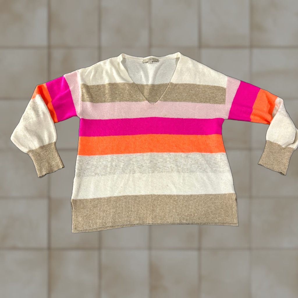 Loft LOFT Sweater Womens L Multicolor Stripe Crew Neck Long Sleeve Pullover Knit Size L / US 10 / IT 46 - 1 Thumbnail