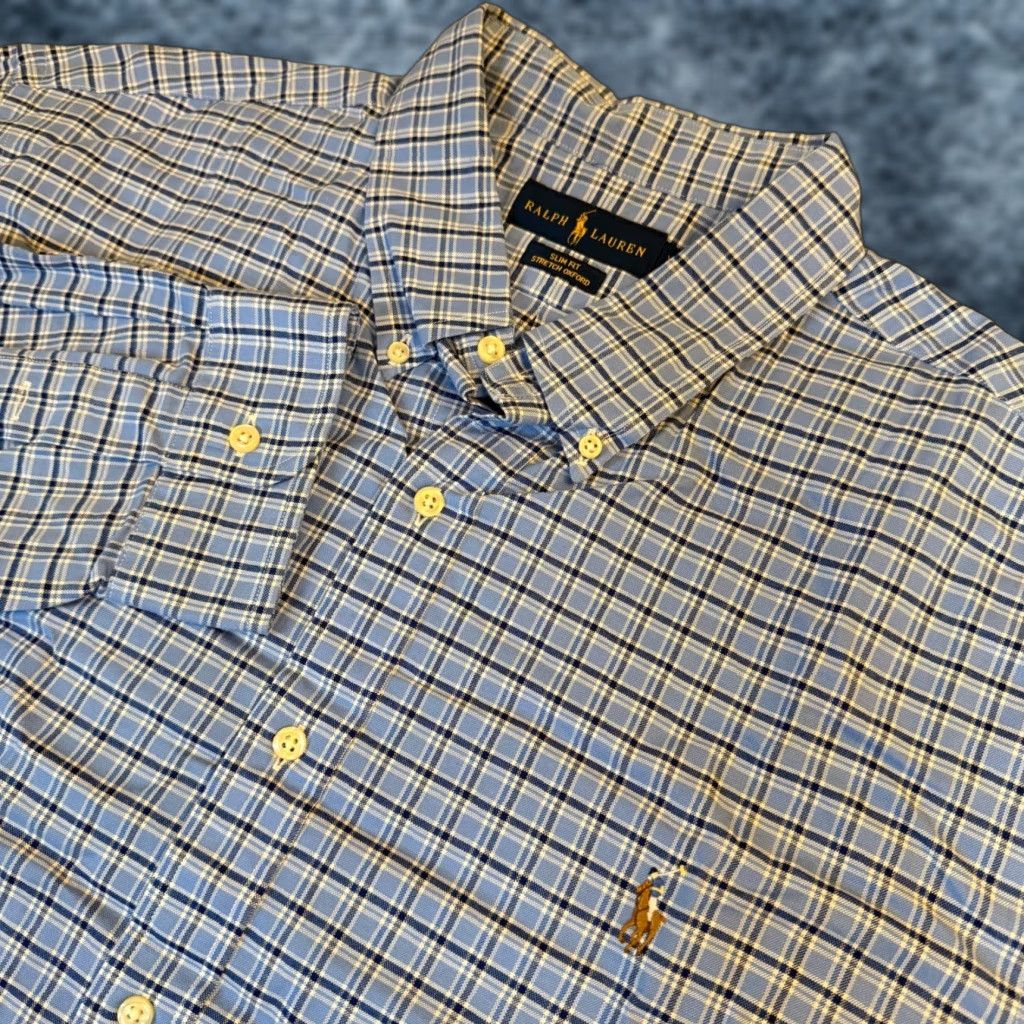 Polo Ralph Lauren Ralph Lauren Button-Down Shirt Mens 2XL Slim Fit Blue White Plaid Oxford Button-Up Collared Classic Casual Business Nautical Preppy Size US XXL / EU 58 / 5 - 1 Thumbnail