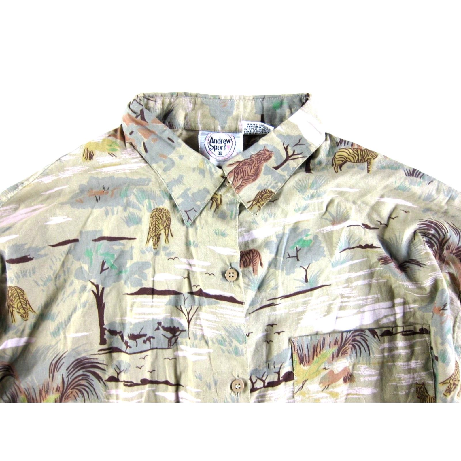 Vintage VTG Andrew Sport II Cotton Green Brown Safari Zebra Long Sleeve Shirt Women L Size L / US 10 / IT 46 - 4 Thumbnail