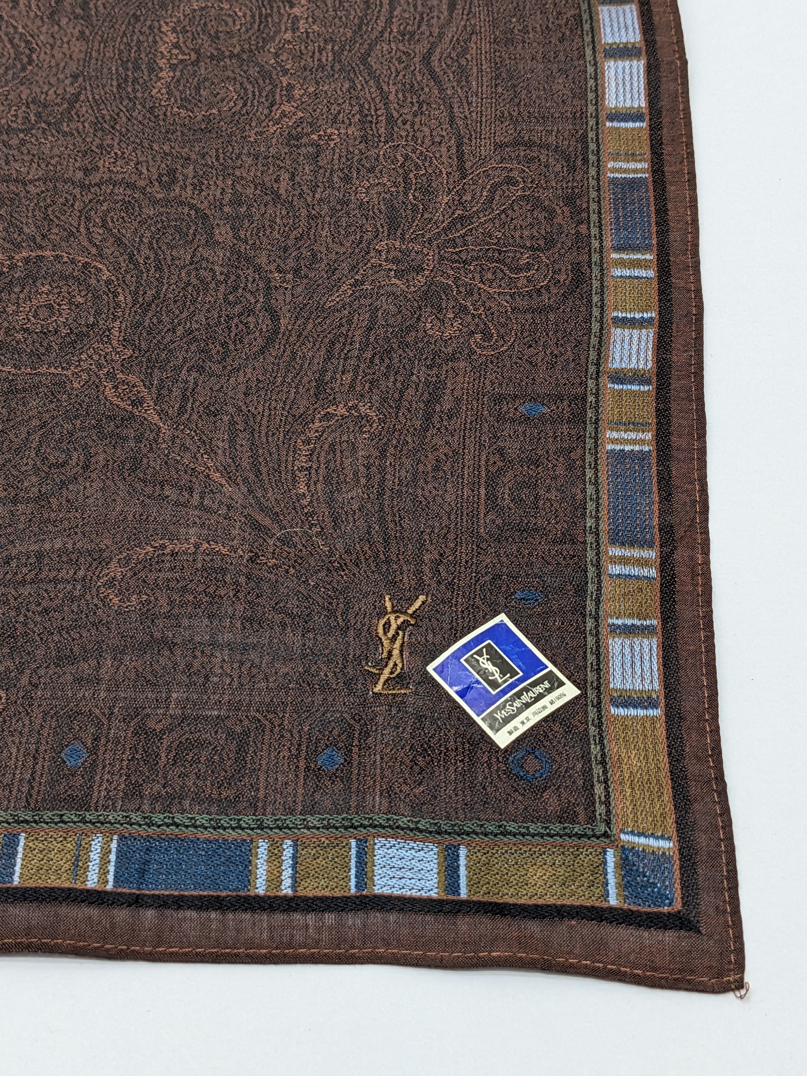 Yves Saint Laurent Yves Saint Laurent Brown Paisley Jacquard Handkerchief Size ONE SIZE - 2 Thumbnail