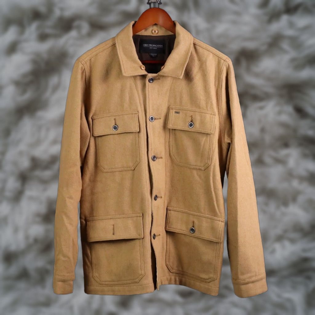 Obey Obey Propaganda Field Coat Men L Brown Wool Blend Pockets Button Short 50% Wool 50% Polyester Fall Winter Spring Casual Workwear Travel Size US L / EU 52-54 / 3 - 1 Thumbnail