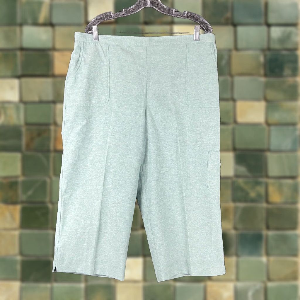 Vintage Alfred Dunner Capri Pants Womens Plus Size 18 Teal Green Elastic Waist Pockets Size ONE SIZE - 1 Thumbnail