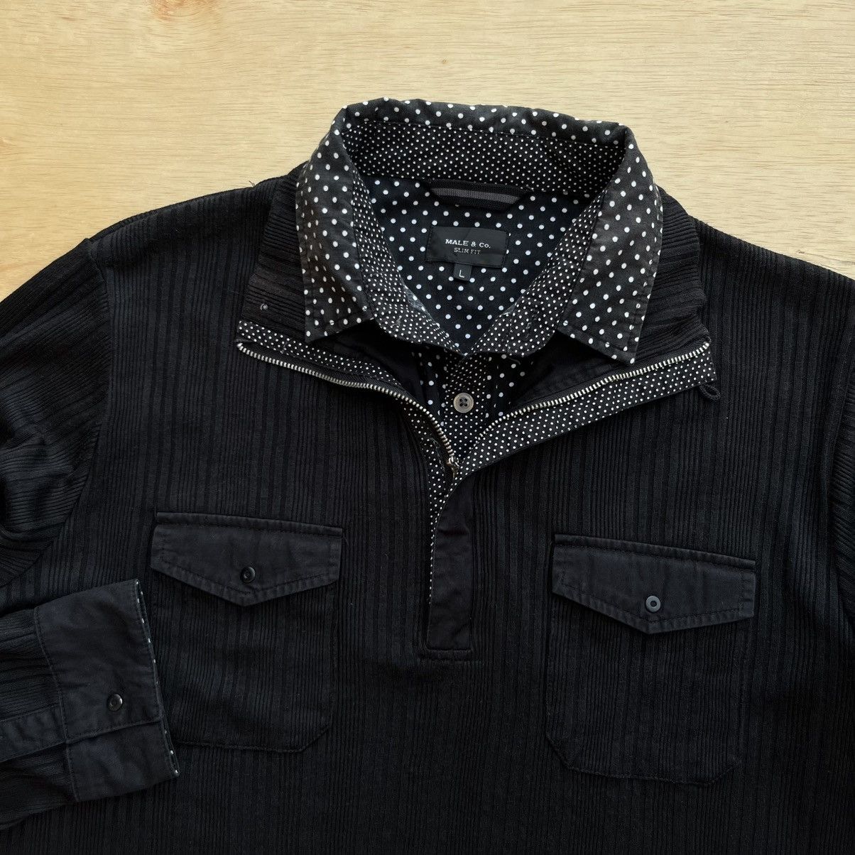 Japanese Brand MALE & CO DOUBLE NECK ZIP UP and BUTTON SLIM FIT Y2K VINTAGE Size US L / EU 52-54 / 3 - 2 Thumbnail