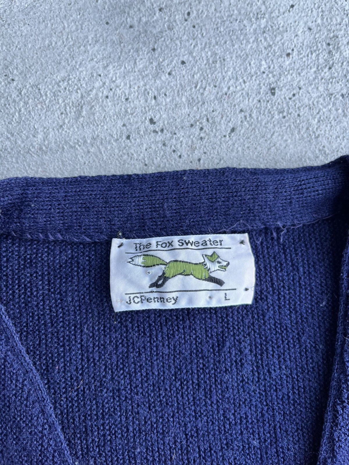 JCPenney × Vintage 1980s The Fox Sweater by Jofremy – Navy Wool Cardigan (L) Size US L / EU 52-54 / 3 - 3 Thumbnail