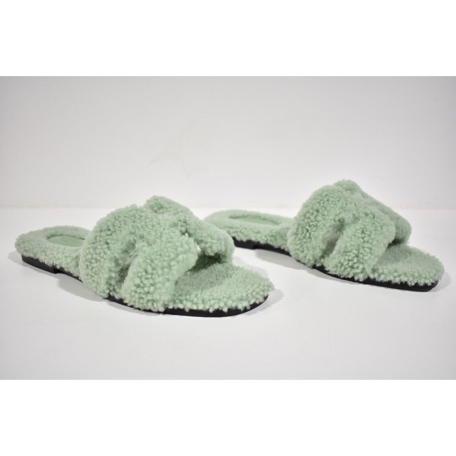 Hermes Hermes Oran Teddy Shearling Fur Green H Logo Slide Sandal Size US 9 / IT 39 - 3 Thumbnail