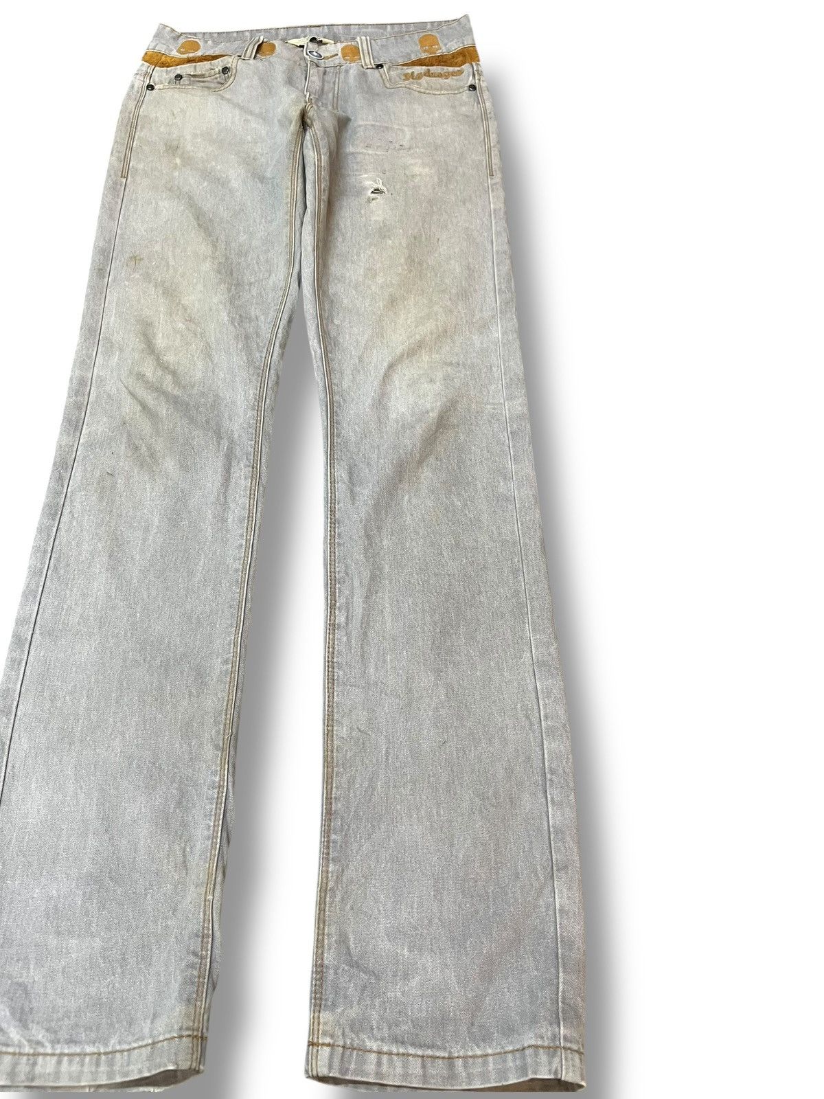 HYDROGEN Vintage Hydrogen Italy Skulls Embroidery Distressed Denim Size US 30 / EU 46 - 6 Thumbnail