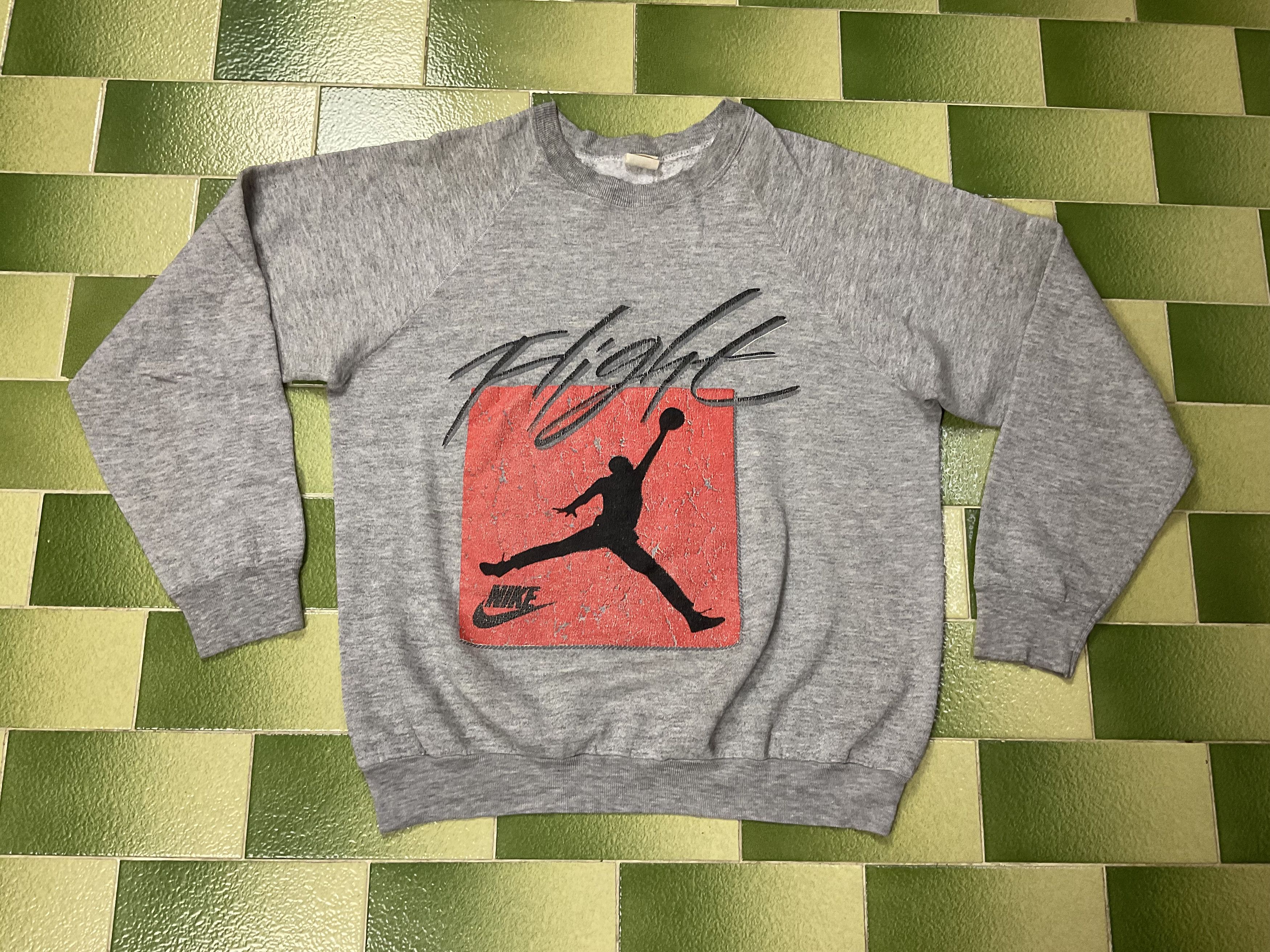image of Jordan Nike Vintage 90's Nike Air Jordan Flight Sweatshirt Jumpman in Heather Gray (Size Large)