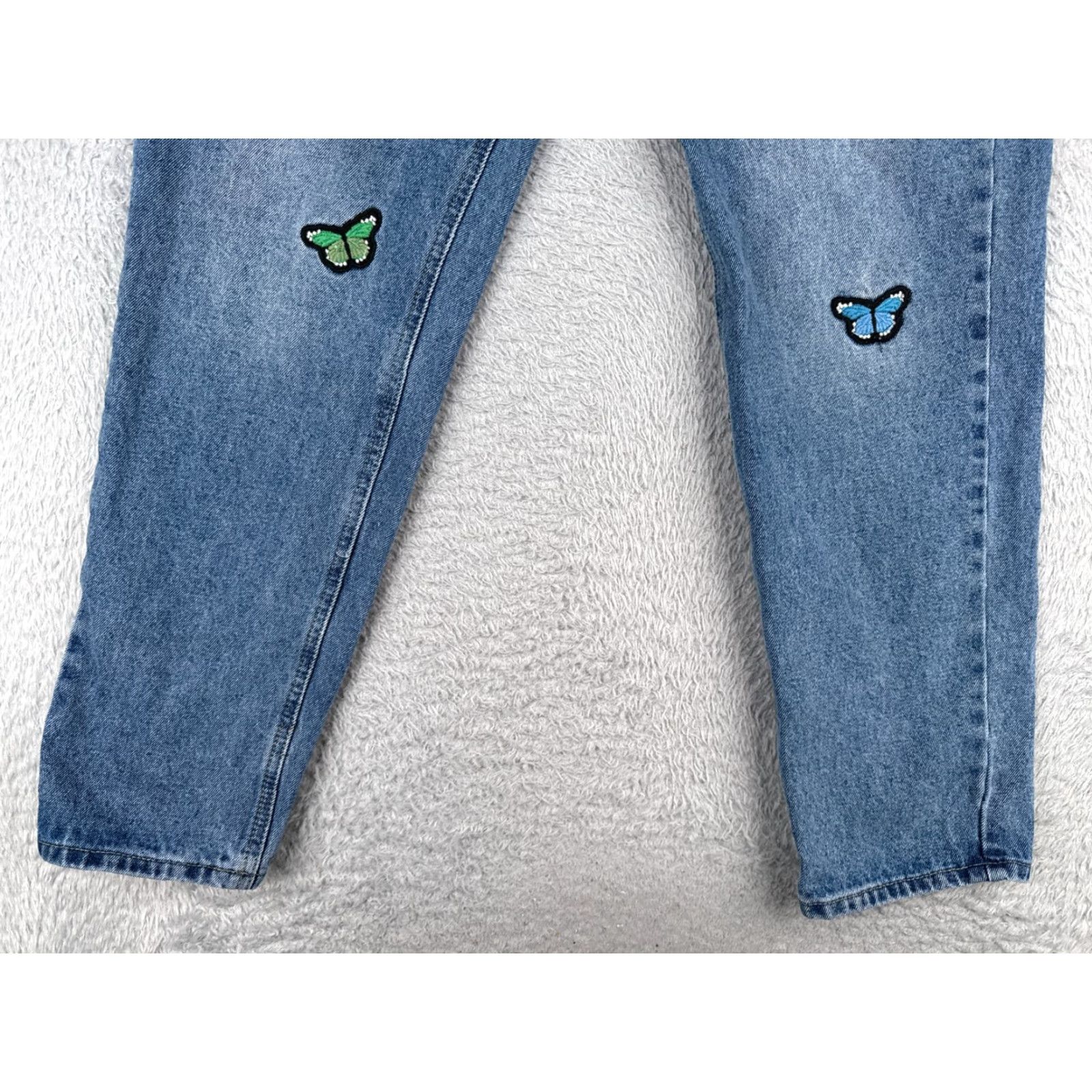 Vintage Jeans Womens 29 Blue Denim Straight Leg High Rise Butterfly Patches 29x29 Cotton Size 29" - 2 Thumbnail