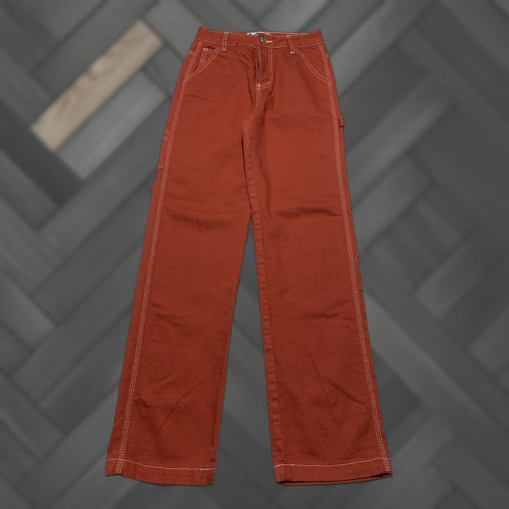 Vintage S.O.N.G Pants Carpenter 90s High Rise Juniors Size 1 Womens Rust Red Straight Leg Pockets Workwear Size 42" / US 20 - 1 Thumbnail