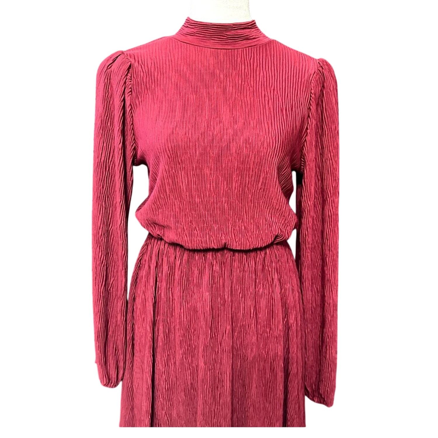 Other Floret Studios Women's Red Pleated Long Sleeve Mini Dress M Size M / US 6-8 / IT 42-44 - 3 Thumbnail