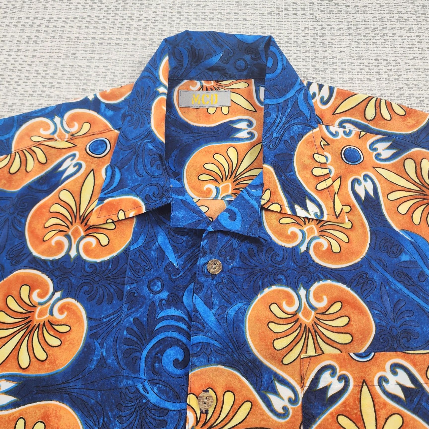 ALOHAS MCD Hawaiian Shirt Mens Extra Large Blue Orange Floral Tropical Button Up Size US XL / EU 56 / 4 - 6 Thumbnail