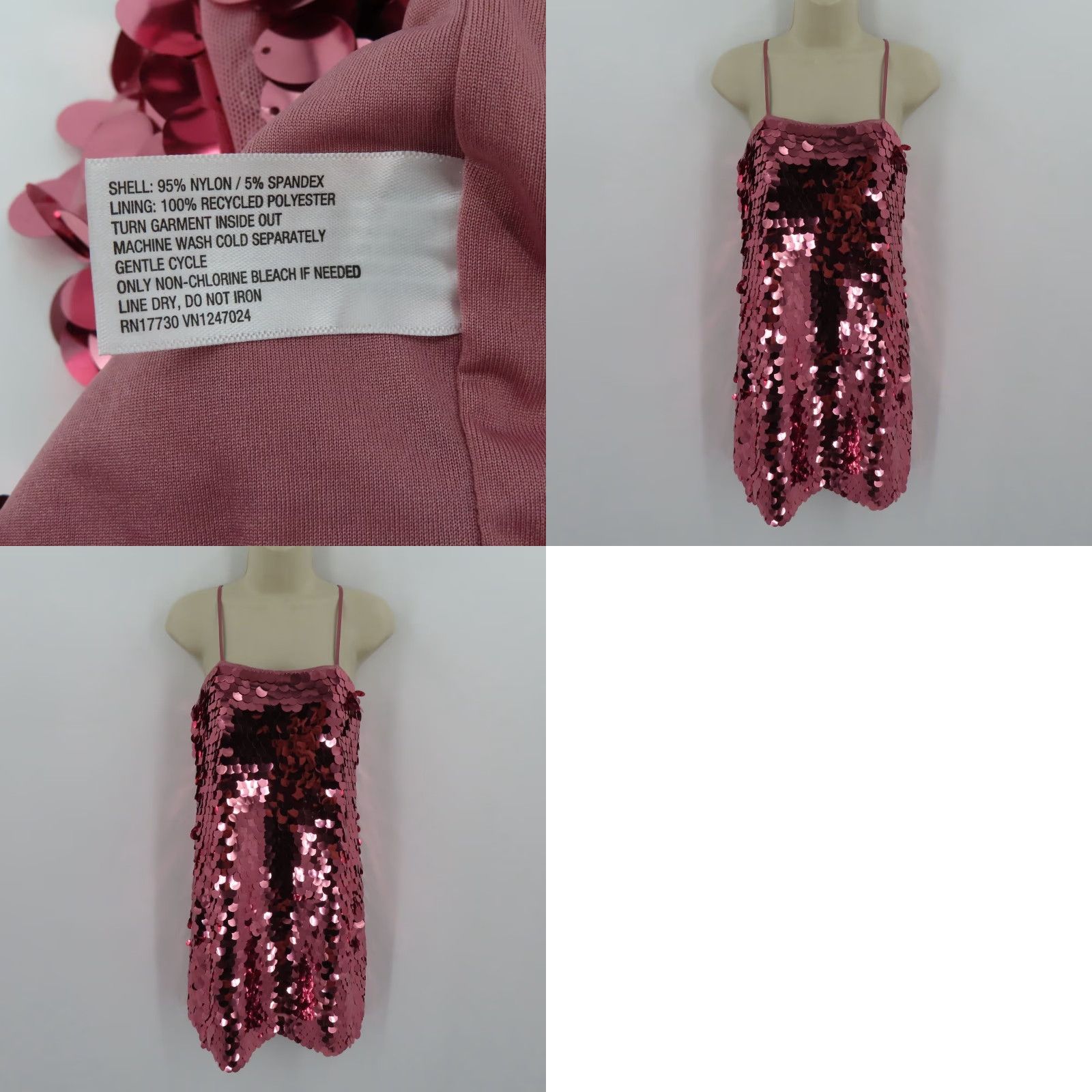 Vintage A New Day Dress Adult XS Pink Sequin Spaghetti Strap Short Shift Straps Womens Size XS / US 0-2 / IT 36-38 - 8 Thumbnail