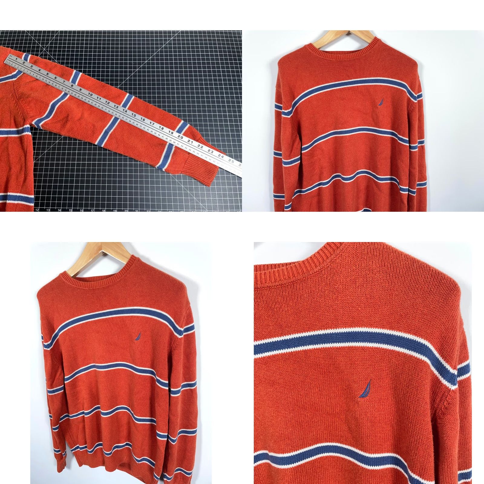 Nautica VINTAGE Nautica Sweater Men XL Orange Striped 100% Cotton Knit Crewneck Y2K VTG MENS Sweater Pullover Crew Neck Raglan? Size US XL / EU 56 / 4 - 8 Thumbnail