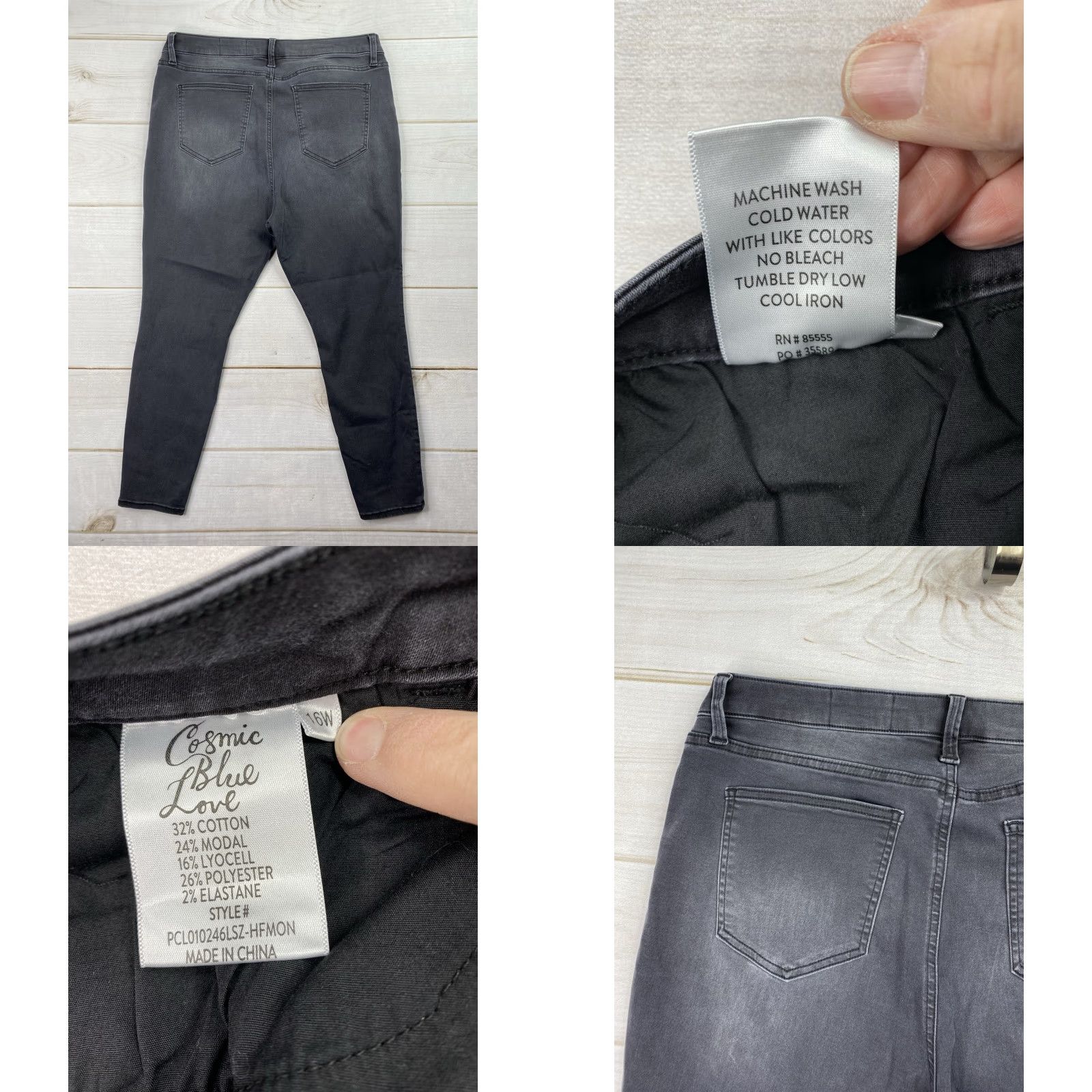 Vintage Cosmic Blue Love Jeans Womens 16W Black Distressed Skinny Stretch Pockets 5-Pocket Denim 26.5in Inseam Size 16W Adult Womens Size 38" / US 16 / IT 52 - 8 Thumbnail