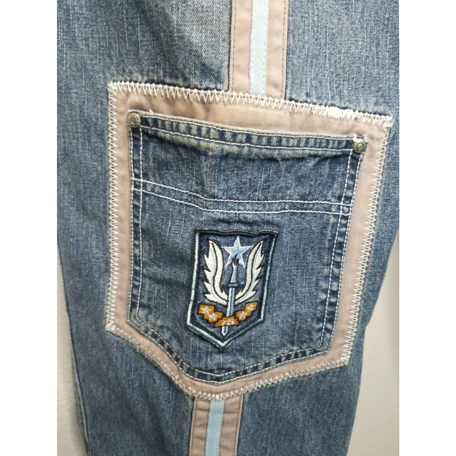 ARQ VINTAGE MARQ SEVENTY FIVE 90s Skater Stripe Baggy Jeans Mens 36x32 Blue Distressed Size US 36 / EU 52 - 7 Thumbnail