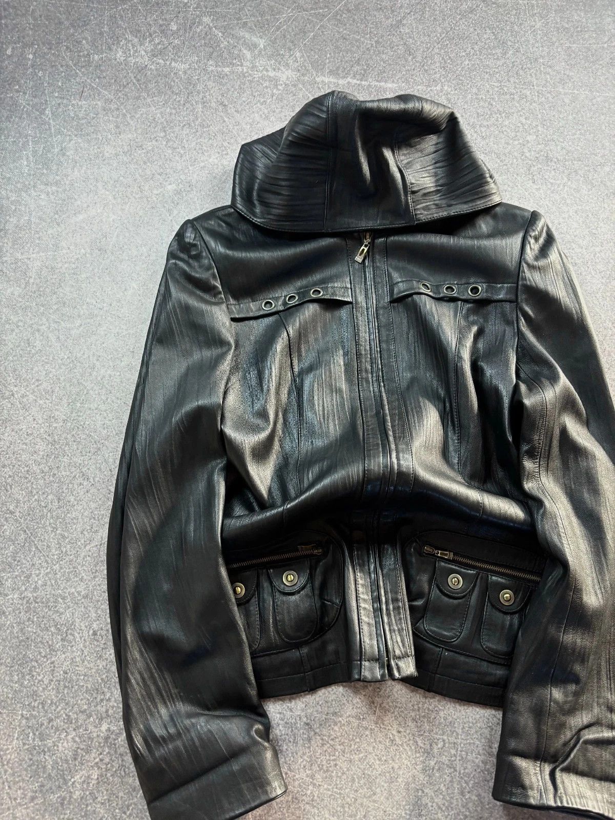 Junya Watanabe 00sJAPANESE RICK OWENS TYPE! CARGO LEATHER JACKET WITH HOOD Size US S / EU 44-46 / 1 - 4 Thumbnail