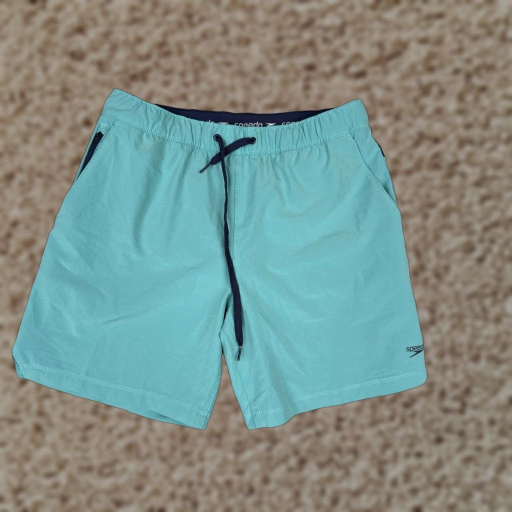 Speedo Speedo Swim Trunks Mens M Teal Elastic Drawstring Lined Polyester Beach Bottoms Size ONE SIZE - 1 Thumbnail