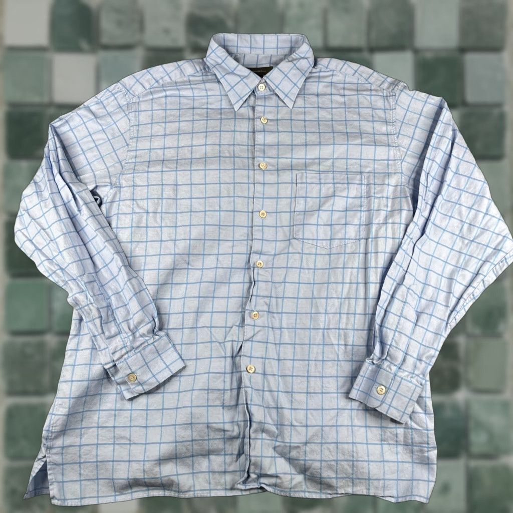 Ermenegildo Zegna Shirt 2XL Blue Check Button-Up Long Sleeve Mens Casual Shirt