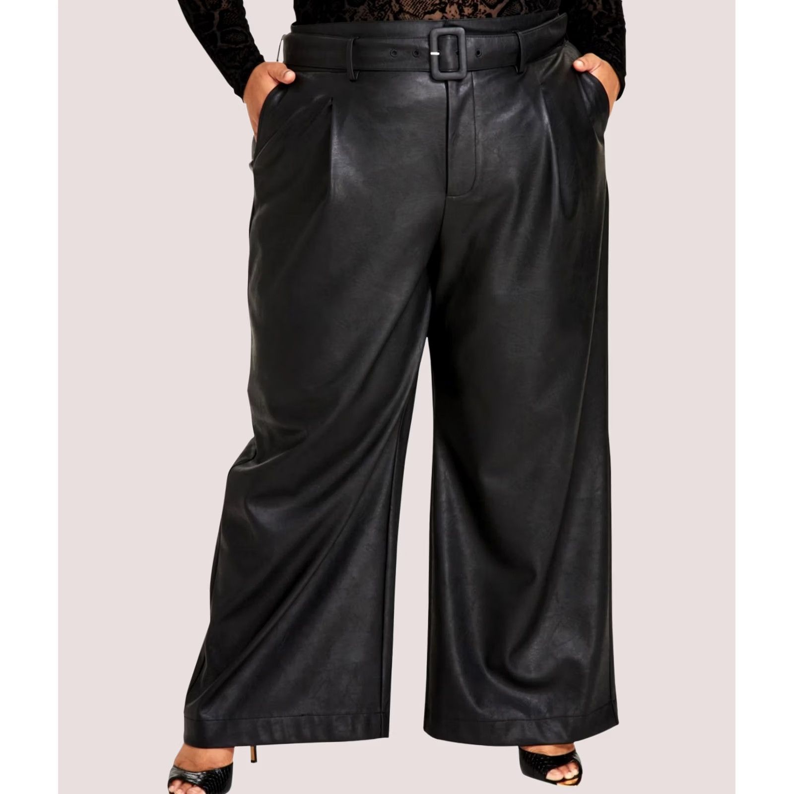 Vintage Nina Parker Pleather Belted Dress Pants 22W black Womens Size 40" / US 18 - 1 Thumbnail