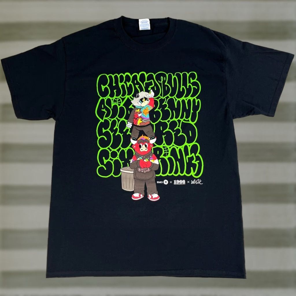 Port & Company Chicago Bulls T-Shirt Port & Company Black Cotton Size L Crew Neck Short Sleeve Graffiti Ali Six 1966 Size US L / EU 52-54 / 3 - 1 Thumbnail