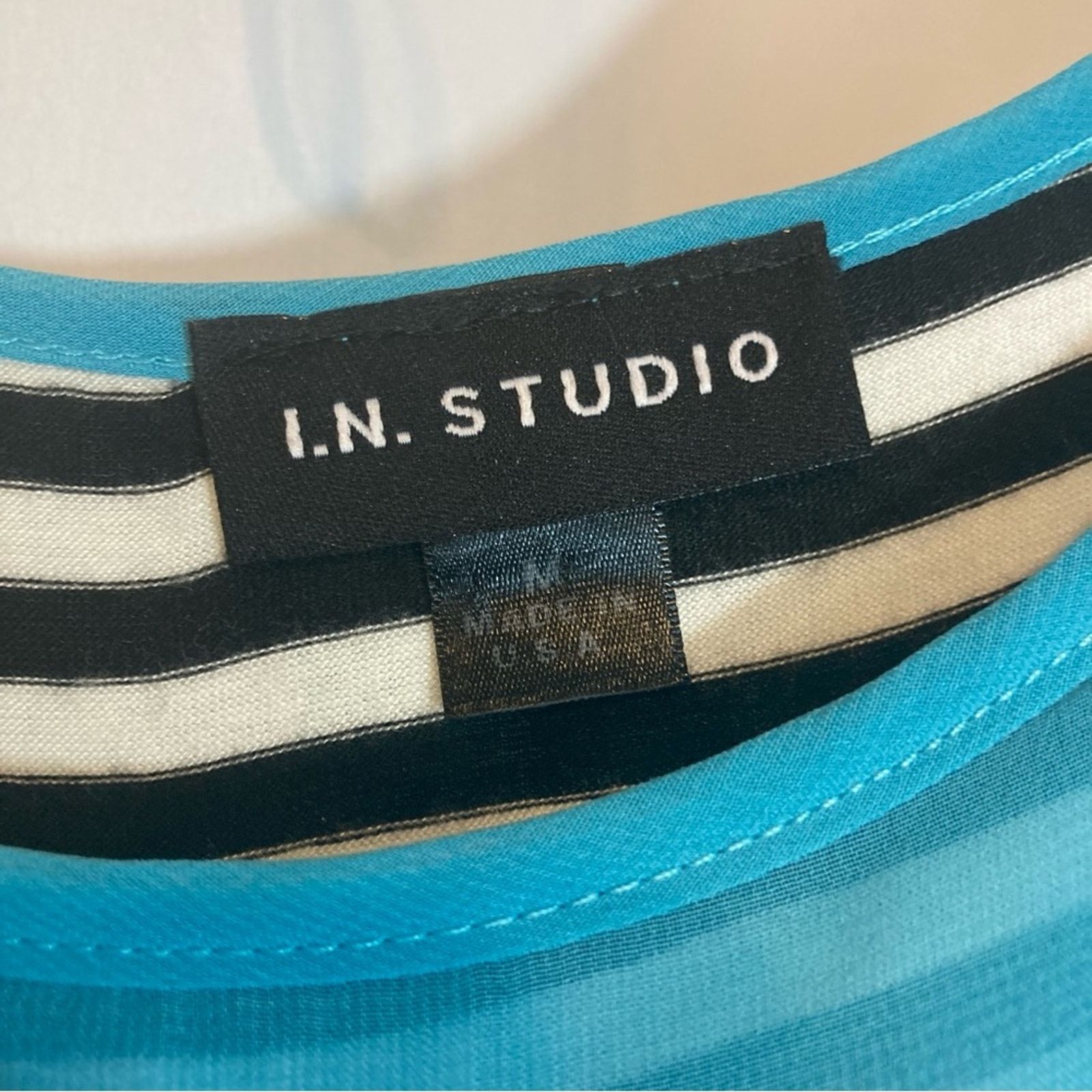 Other I.N. Studio Turquoise Blue Blouse Black White Stripe Top Size M / US 6-8 / IT 42-44 - 3 Thumbnail