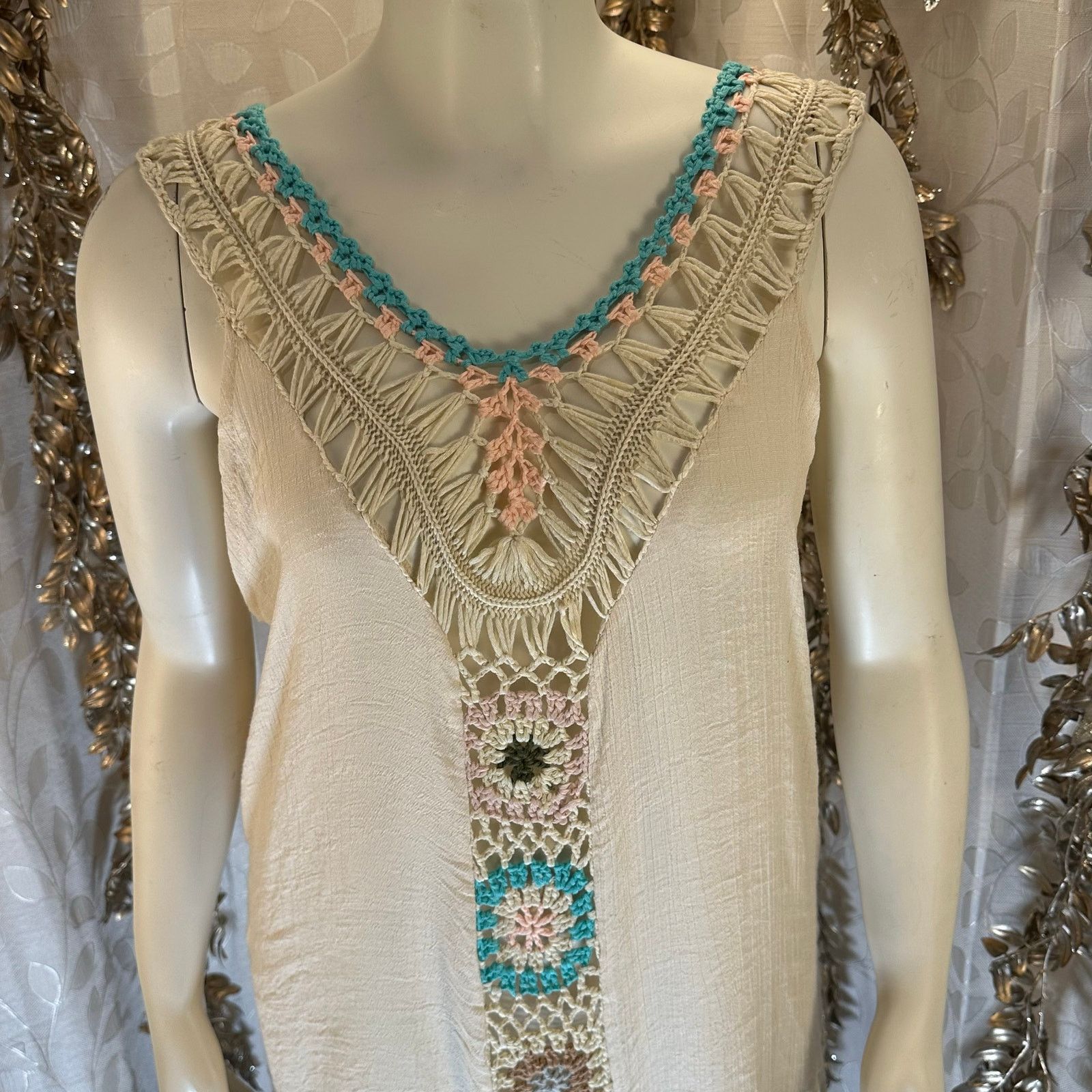 Other Negs Women’s Crochet Fringe Tunic Cover Up Cream Medium Larg Size ONE SIZE - 2 Thumbnail