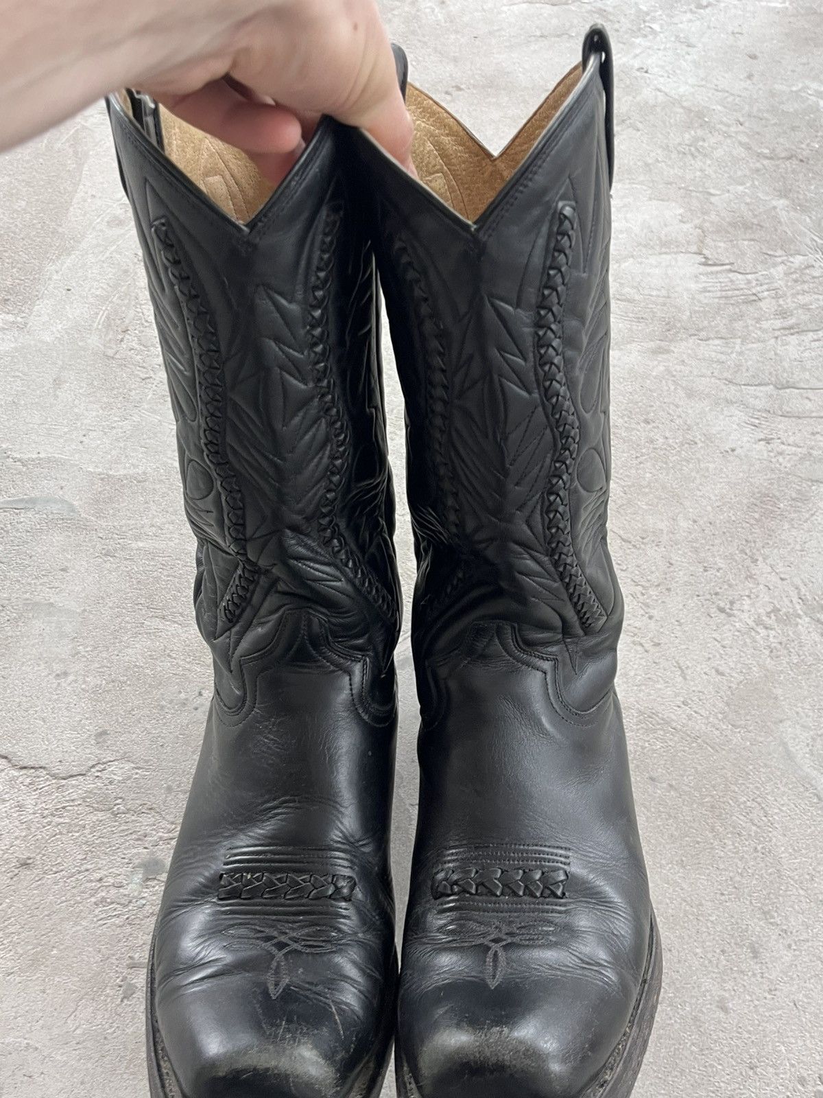 Cowboy Equipment Vintage Black Leather Cowboy High Boots Avantgarde Y2K Size US 11.5 / EU 44-45 - 19 Thumbnail