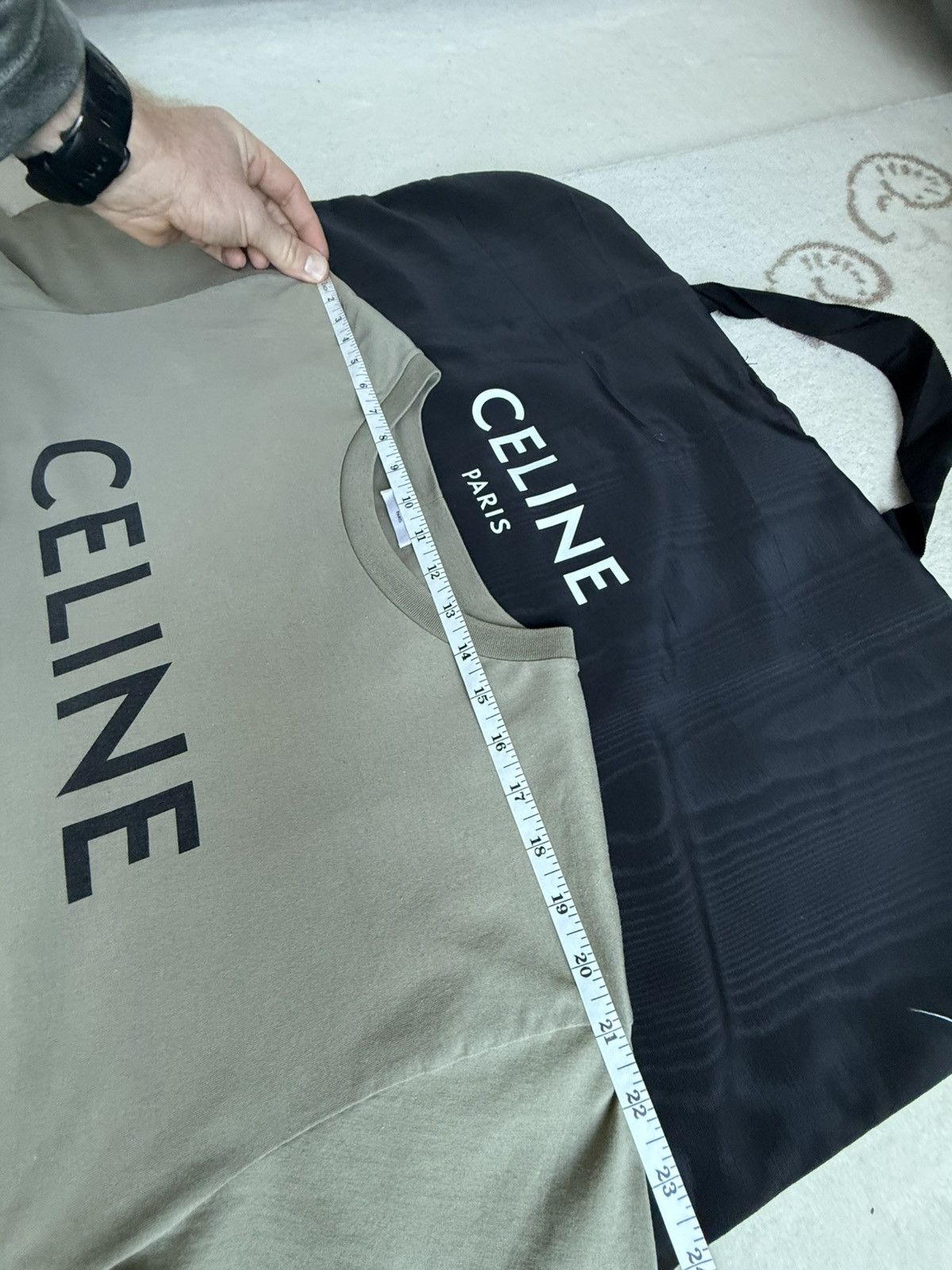Celine Celine logo t shirt Hedi Slimane khaki green M grail Size US M / EU 48-50 / 2 - 5 Thumbnail