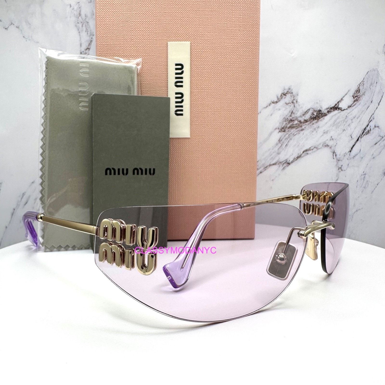 Miu Miu New MIU MIU Sunglasses Gold Pink Wrap AUTHENTIC Runway 2025 Size ONE SIZE - 14 Thumbnail