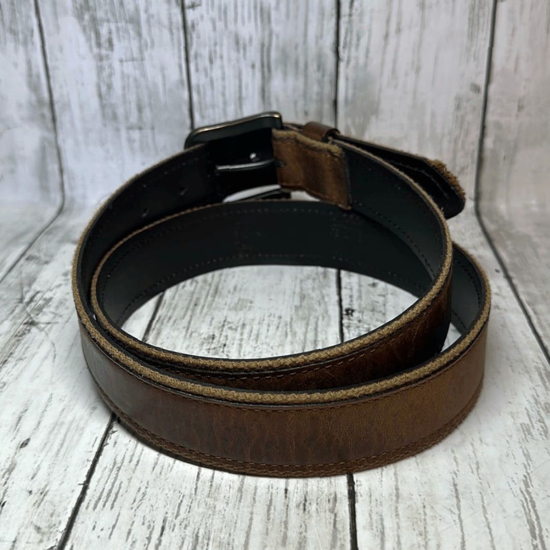 Vintage VINTAGE BILL ADLER Belt Brown Leather Canvas Trim Size 40 Mens Belt Brown 40 1.5” W 45” L 40 Mens Size 40 - 4 Thumbnail