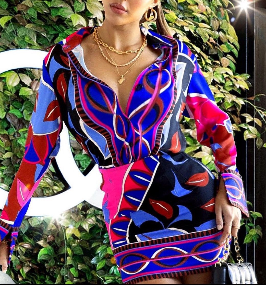 Designer × Other NWT, Lavishly Paris Vibrant Multicolored Shirt and Skirt Set Size M / US 6-8 / IT 42-44 - 1 Thumbnail