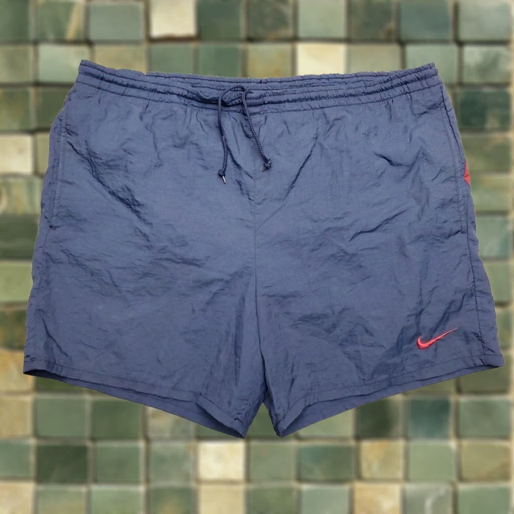 Nike Vintage Nike Shorts Men Large Blue Lined Giant Swoosh Windbreaker 100% Nylon 90s Size US 33 - 1 Thumbnail