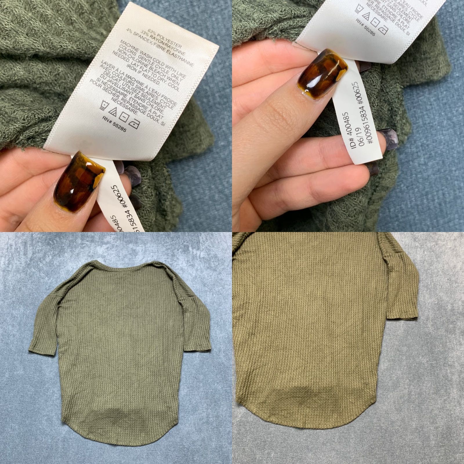 Express Express Top Womens S Olive Green Stretch Waffle Knit V Neck Round Hem Size S / US 4 / IT 40 - 8 Thumbnail