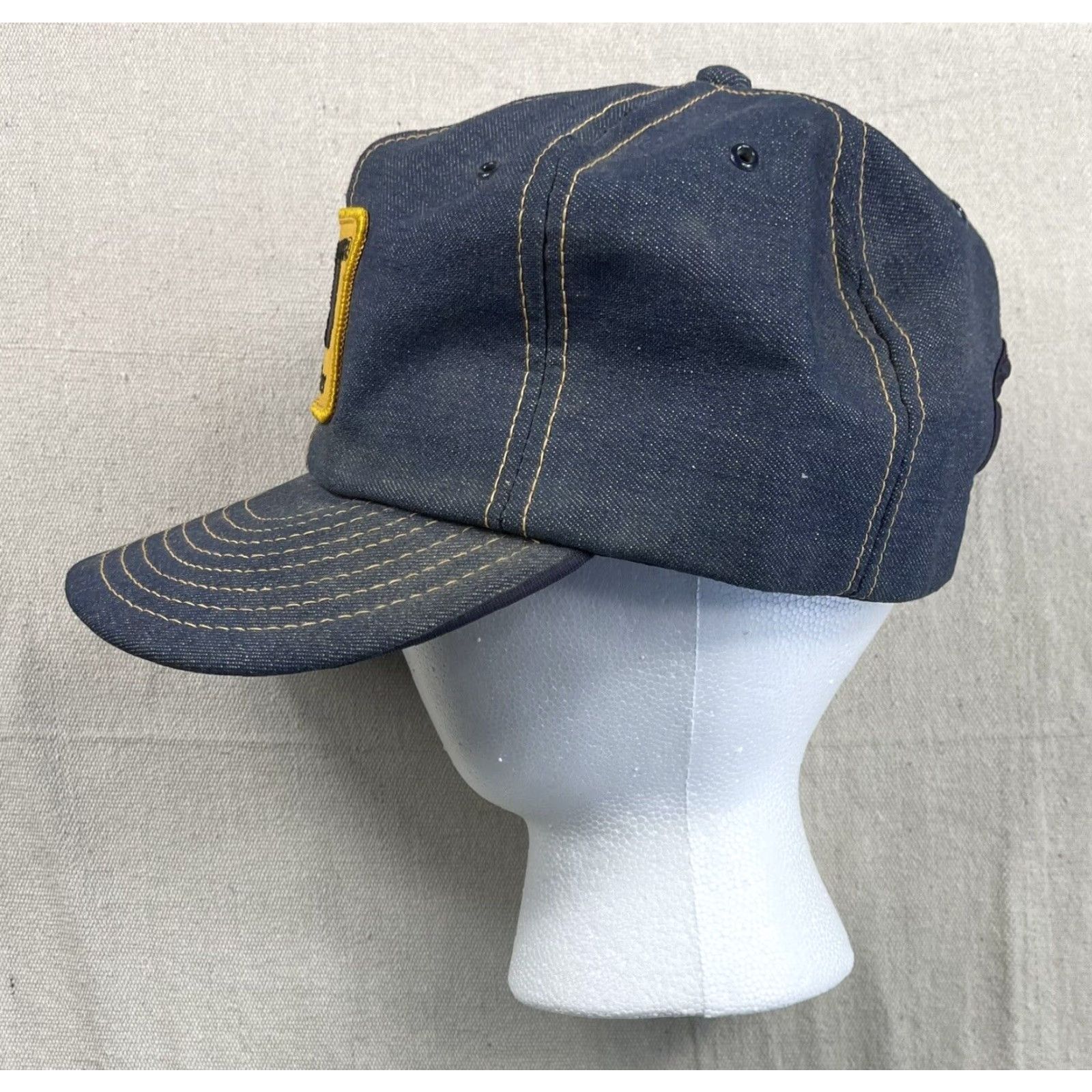 Vintage VINTAGE CAT Denim Trucker Hat Men Adjustable Blue 80s CAT Equipment Snapback Cap United States USA MFG Size ONE SIZE - 2 Thumbnail