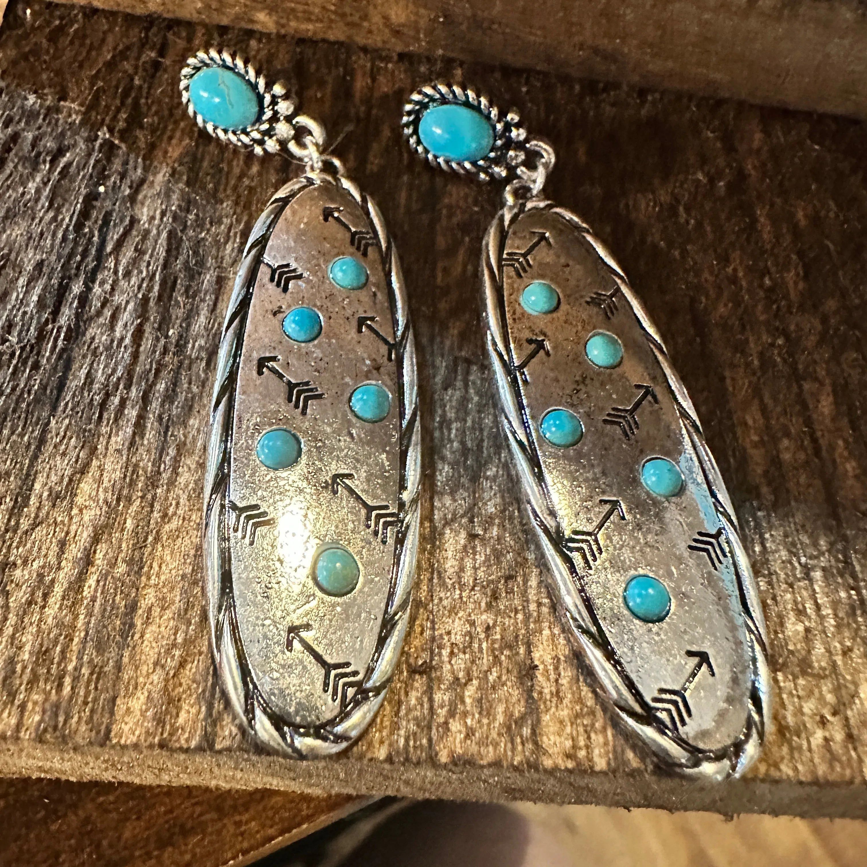 Other Boho Hippie Cowgirl Western Stamped Stone Earrings - Cactus Size ONE SIZE - 5 Thumbnail