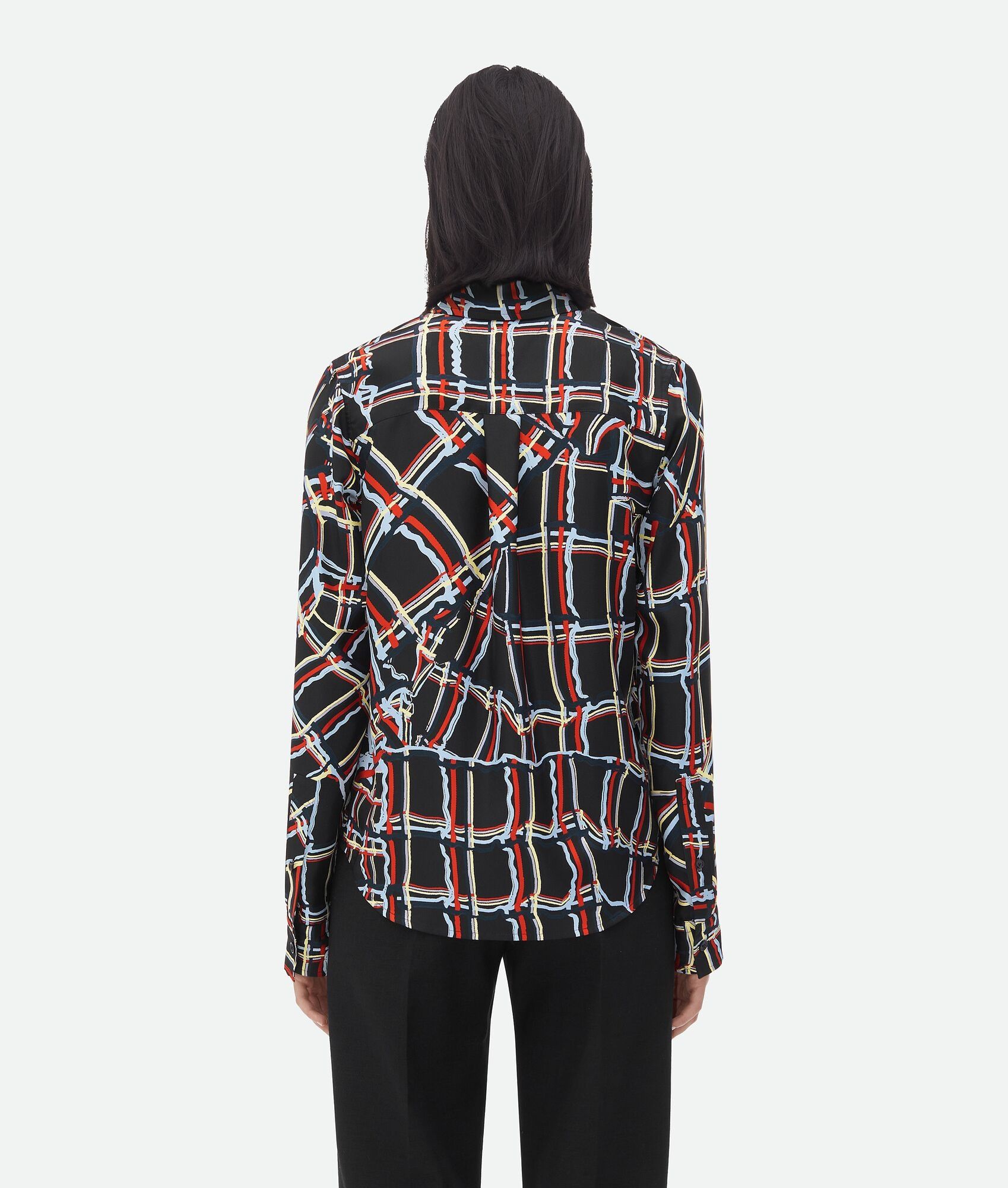 Bottega Veneta o1bcso1str0725 Distorted Check Printed Silk Shirt Multicolor Size M / US 6-8 / IT 42-44 - 3 Thumbnail