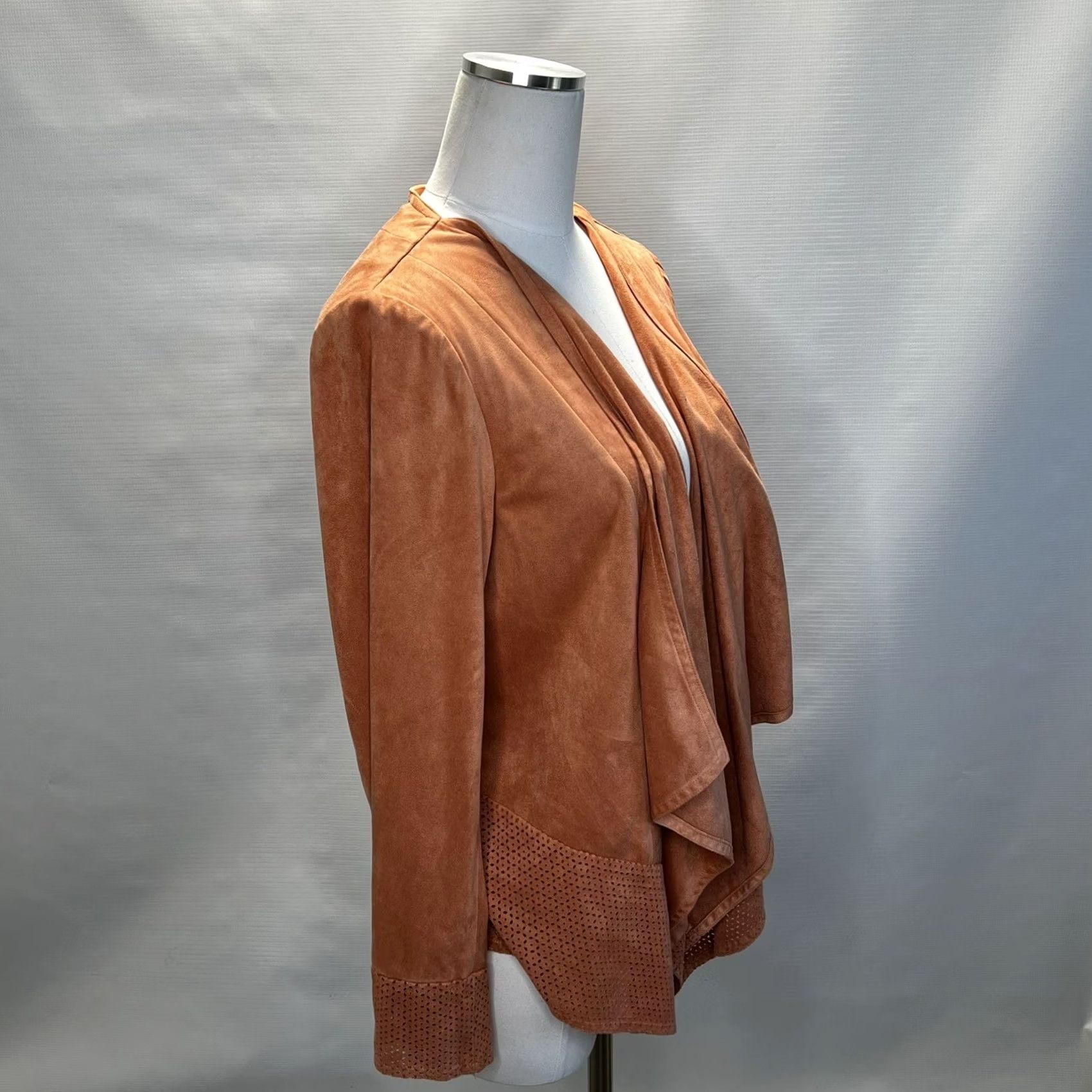 Vintage Chicos Womens Blazer Cardigan Open Face Waterfall Draping Orange Knit Long Sleeve Size M Size M / US 6-8 / IT 42-44 - 2 Thumbnail