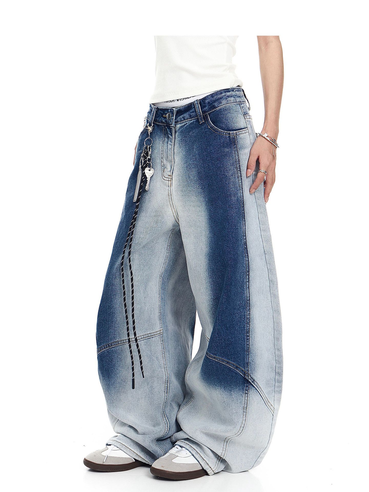 Japanese Brand American retro washed gradient curved jeans for men Size US 32 / EU 48 - 3 Thumbnail