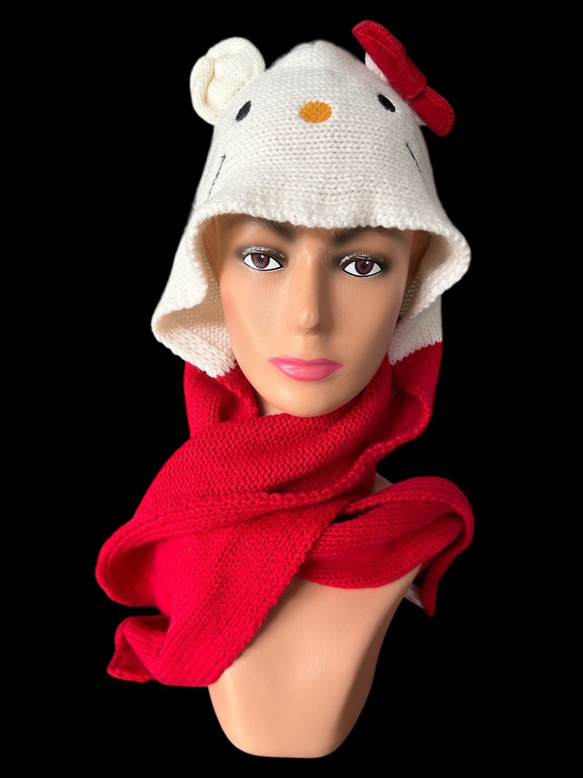 Anime Vintage Hello Kitty Scarf Beanie Hats knitt Rare Size ONE SIZE - 1 Thumbnail