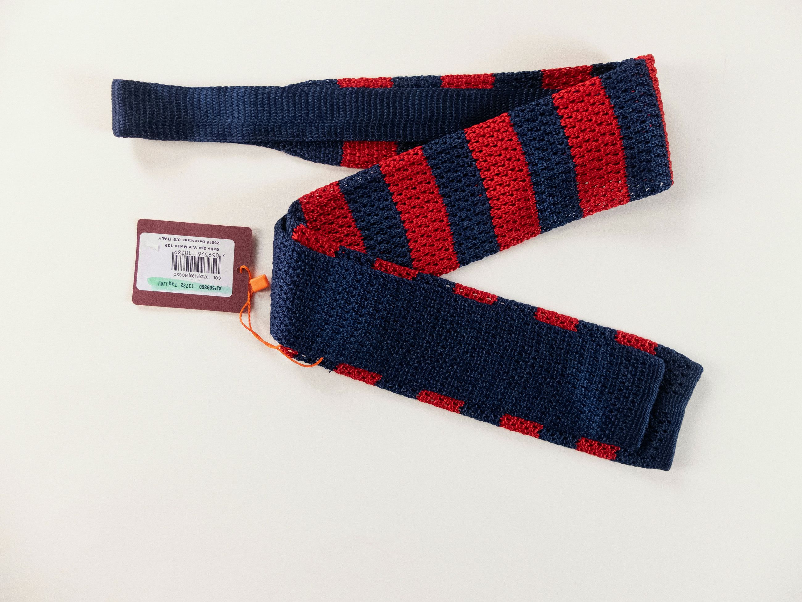 Other GALLO red & navy blue striped knit skinny silk tie NWT Size ONE SIZE - 2 Thumbnail