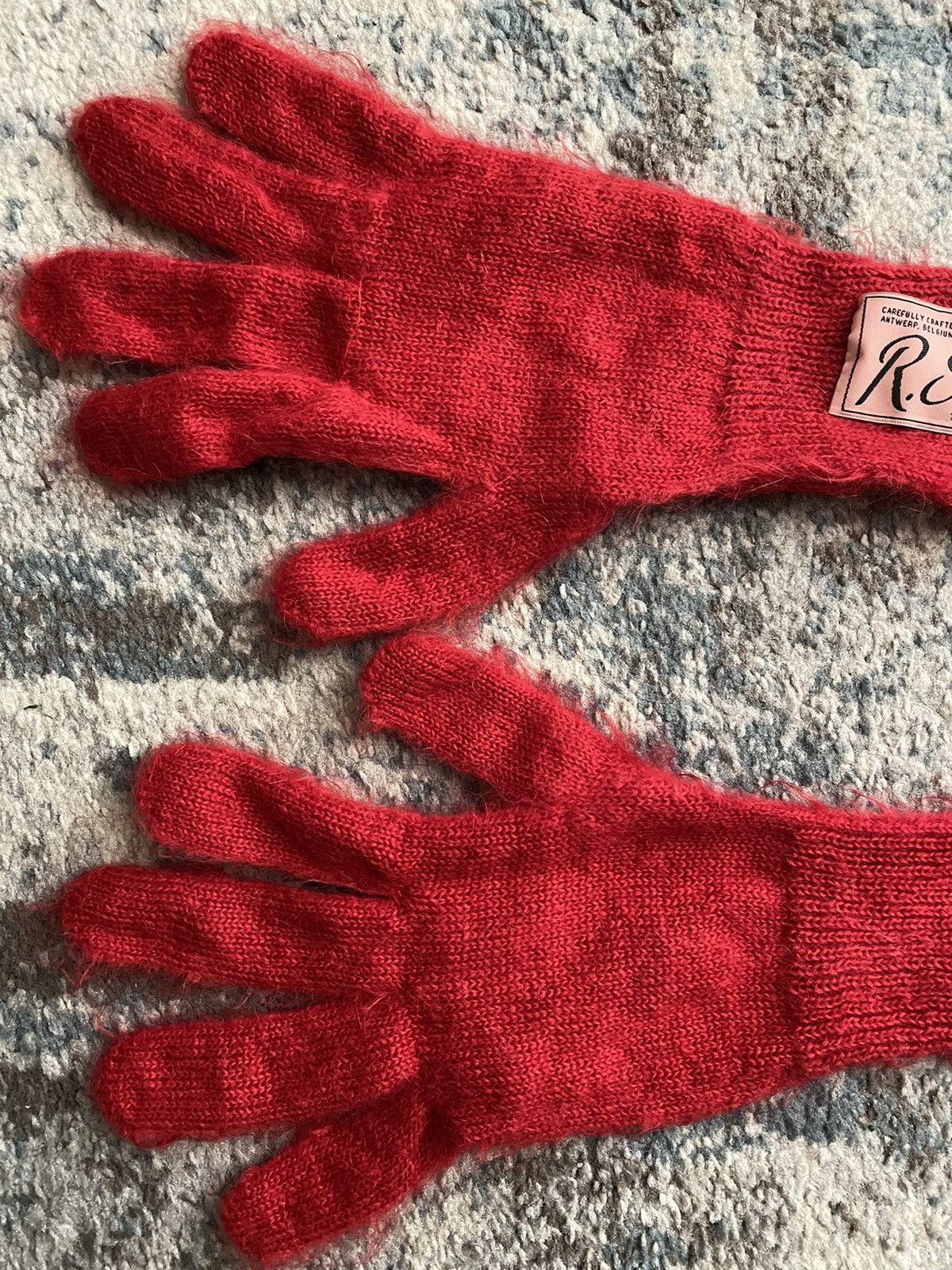 Raf Simons Raf Simons Red Mohair Long Logo Gloves Size ONE SIZE - 10 Thumbnail