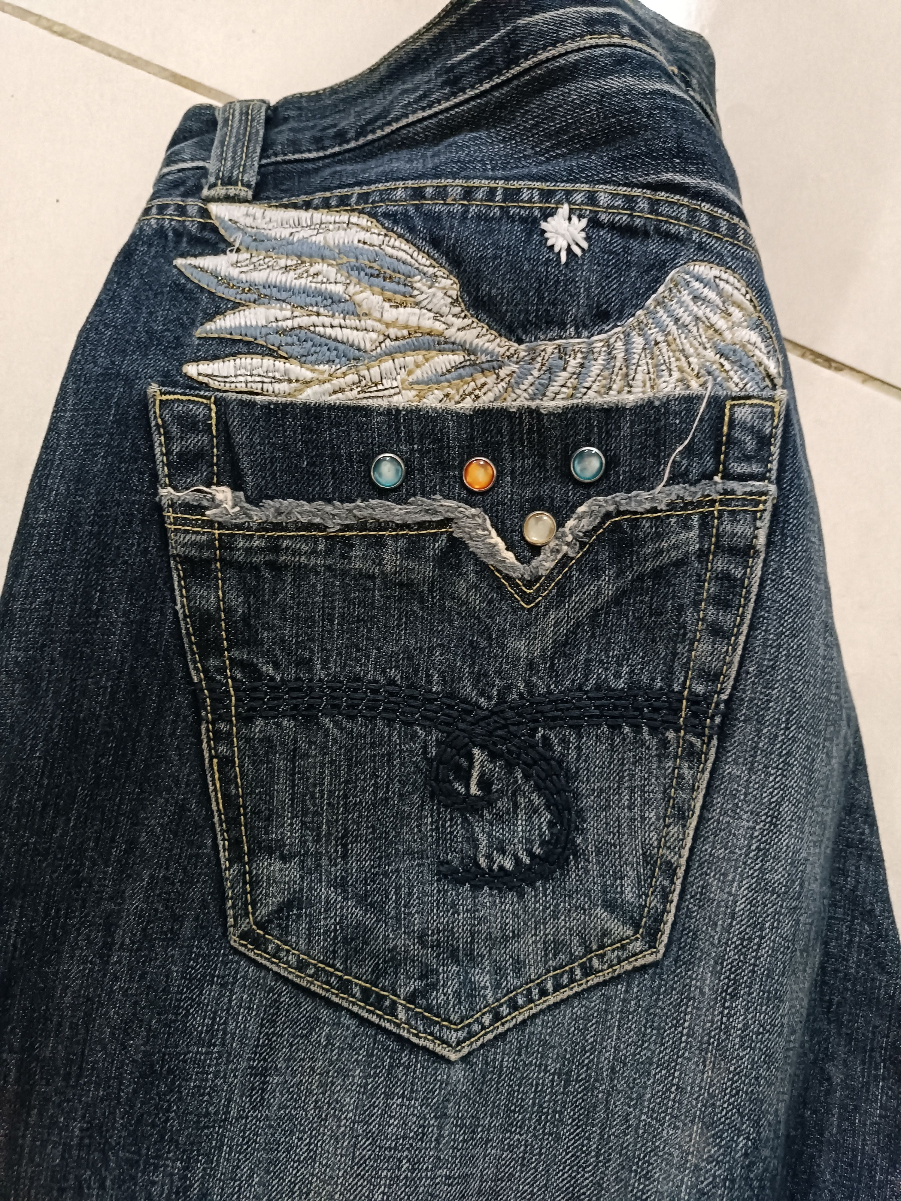 Japanese Brand × Le Grande Bleu (L.G.B.) × Tornado Mart RARE Flared Nylaus Whiskers Distressed Jeans Size US 36 / EU 52 - 15 Thumbnail
