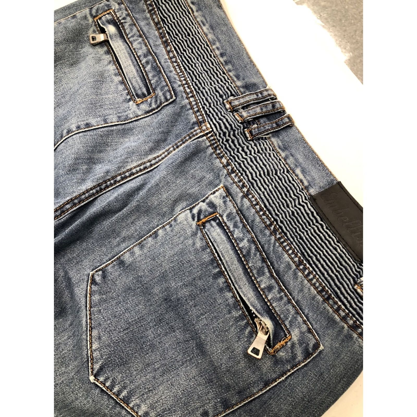 Vintage Embellish Jeans Slim 34 (36x33) Distressed Biker Moto 5-Pocket Denim Men’s Skinny Rise Mid Blue Regular Sewer? Size US 34 / EU 50 - 5 Thumbnail