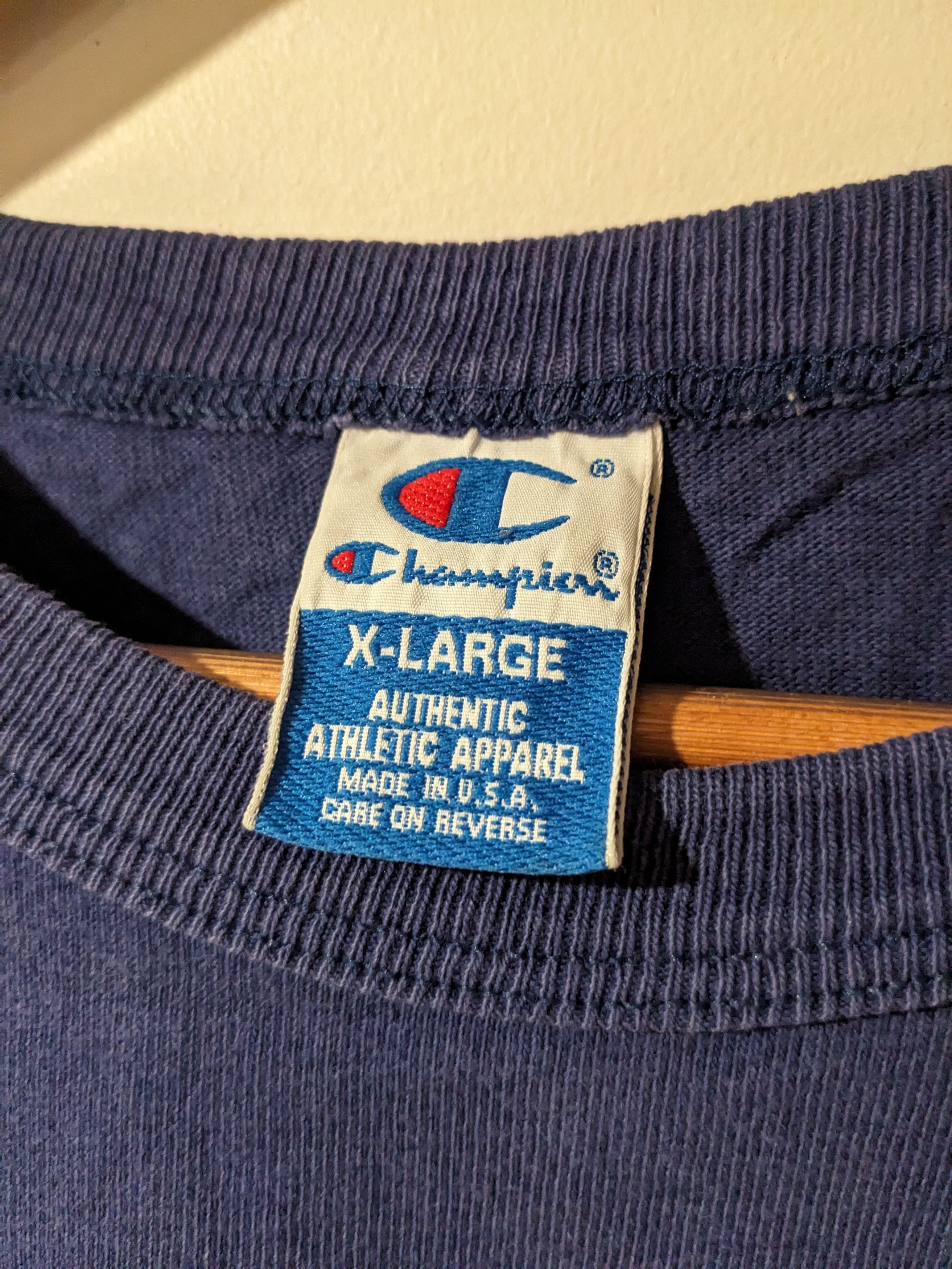 Champion × Vintage Vintage 90s Champion Logo Essential Blue X-Large T-Shirt Size US XL / EU 56 / 4 - 3 Thumbnail