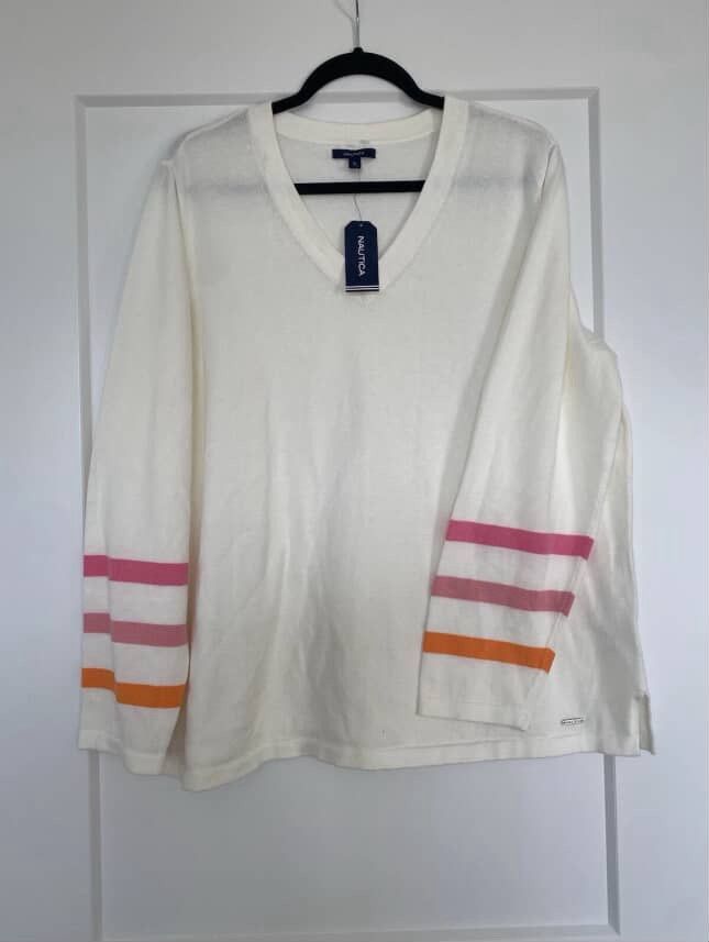 Nautica Nautica Marshmallo Lightweight Striped Cuff Sweater NWT Size XL / US 12-14 / IT 48-50 - 2 Thumbnail
