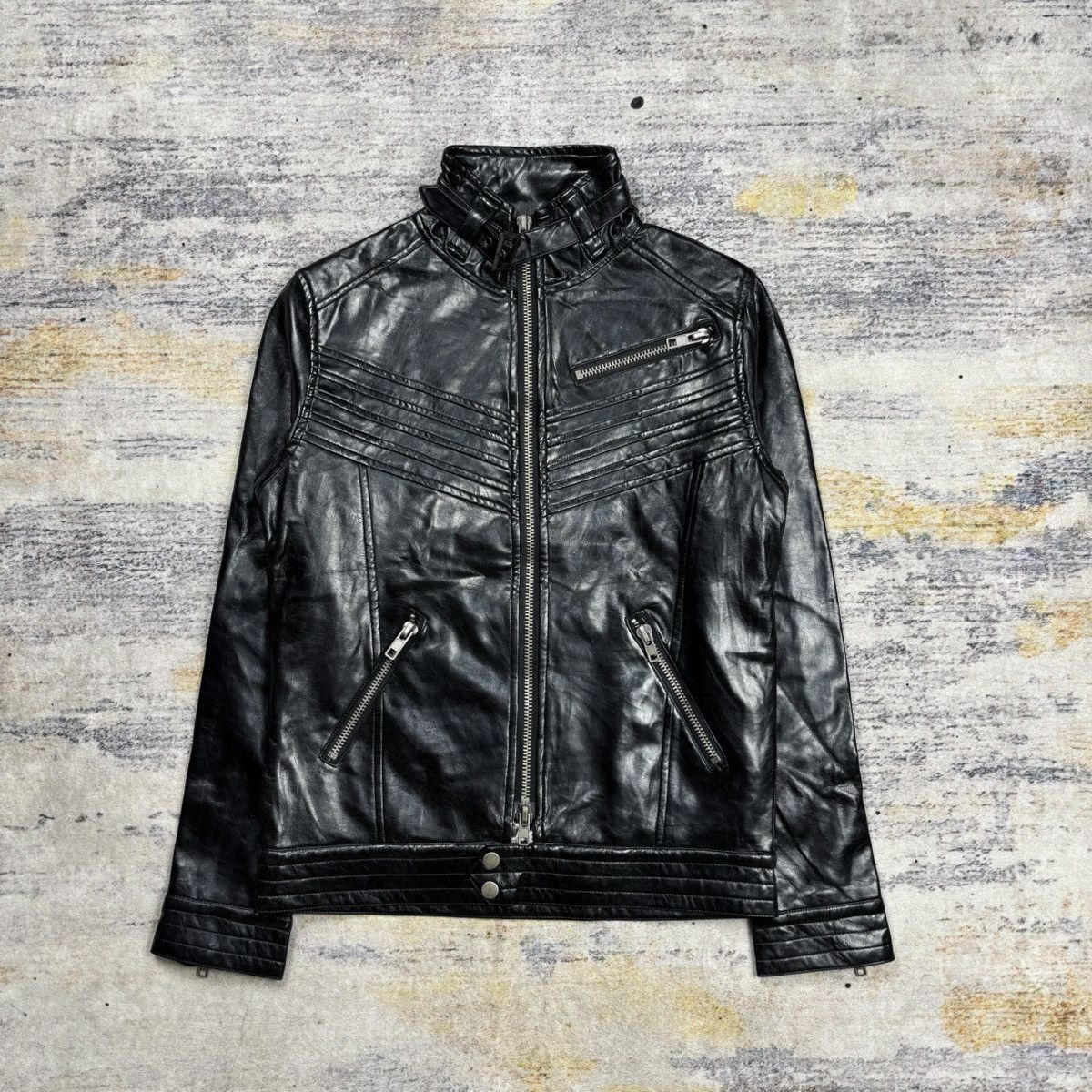 00s archive ekam high neck jacket EKAM Archive 00s coated leather